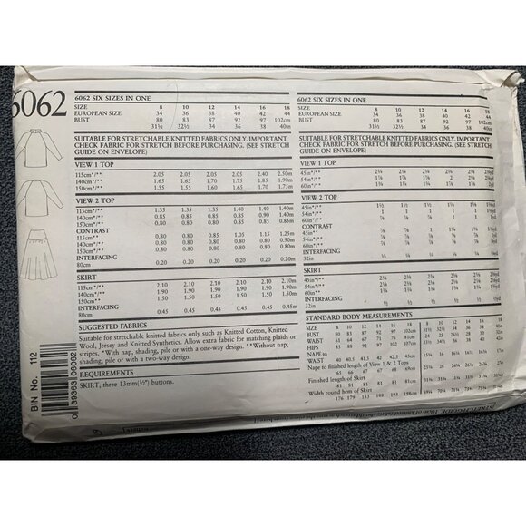 New Look Misses Top Skirt Sewing Pattern sz 8-22 6062 - uncut - Picture 2 of 2